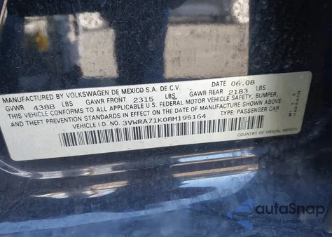 2008 Volkswagen Jetta Wolfsburg Edition z USA, uszkodzony, nr VIN 3VWRA71K08M195164